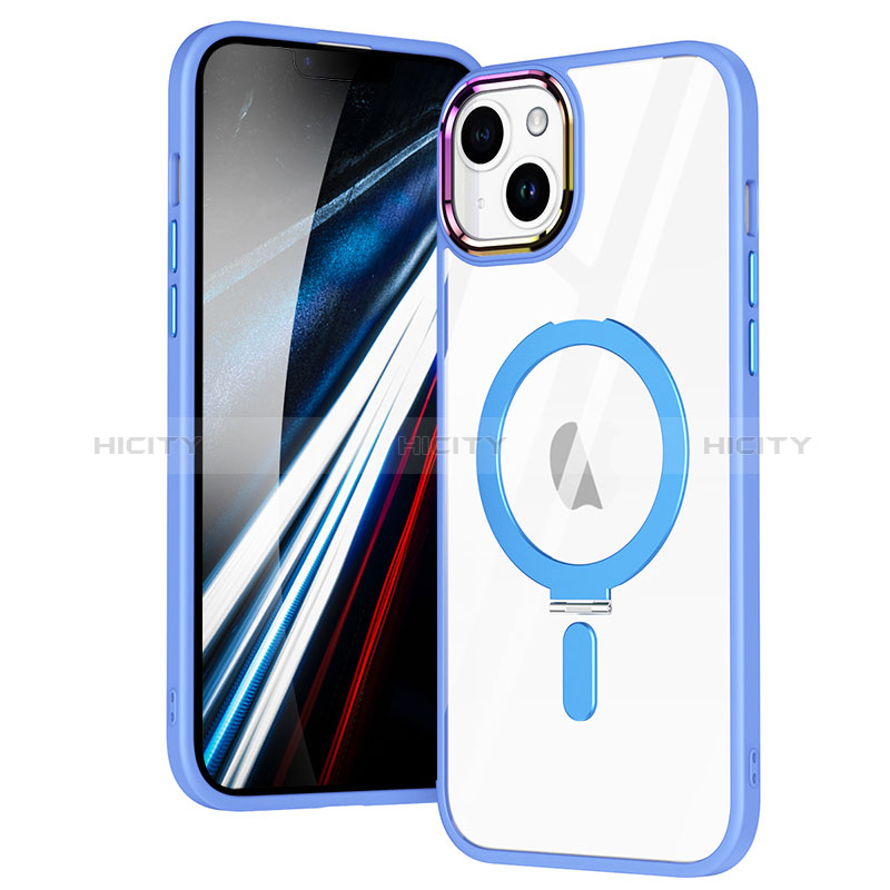 Silikon Hülle Handyhülle Ultradünn Tasche mit Mag-Safe Magnetic Magnetisch Durchsichtig Transparent SD1 für Apple iPhone 14 Hellblau