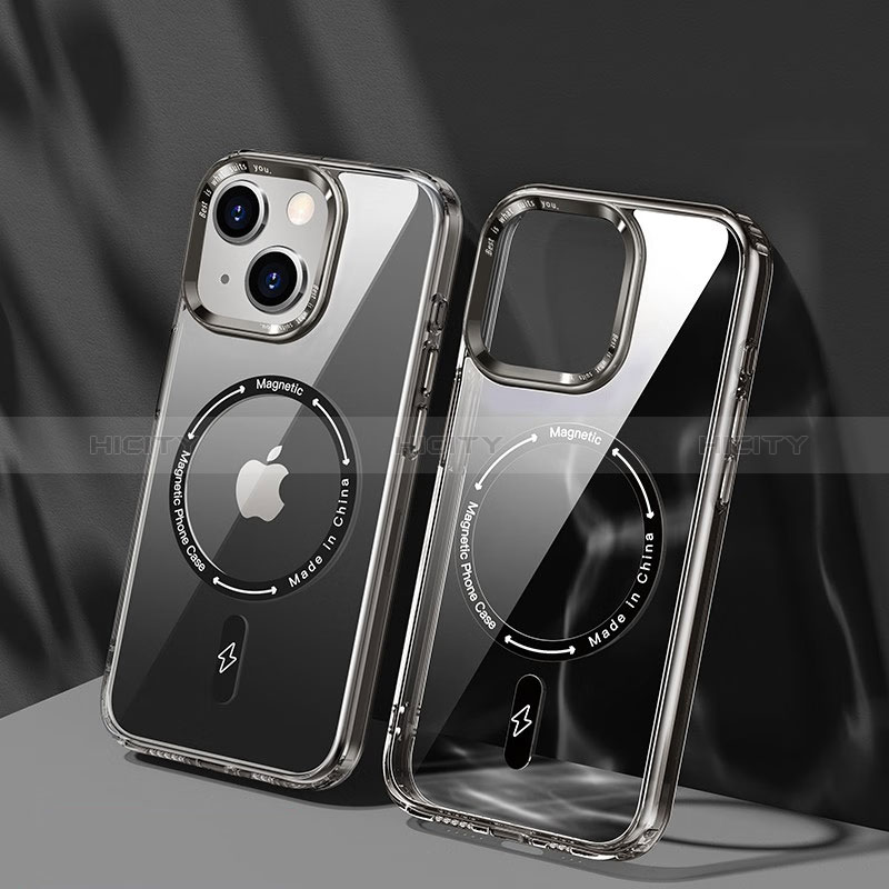Silikon Hülle Handyhülle Ultradünn Tasche mit Mag-Safe Magnetic Magnetisch Durchsichtig Transparent TB1 für Apple iPhone 15 Grau