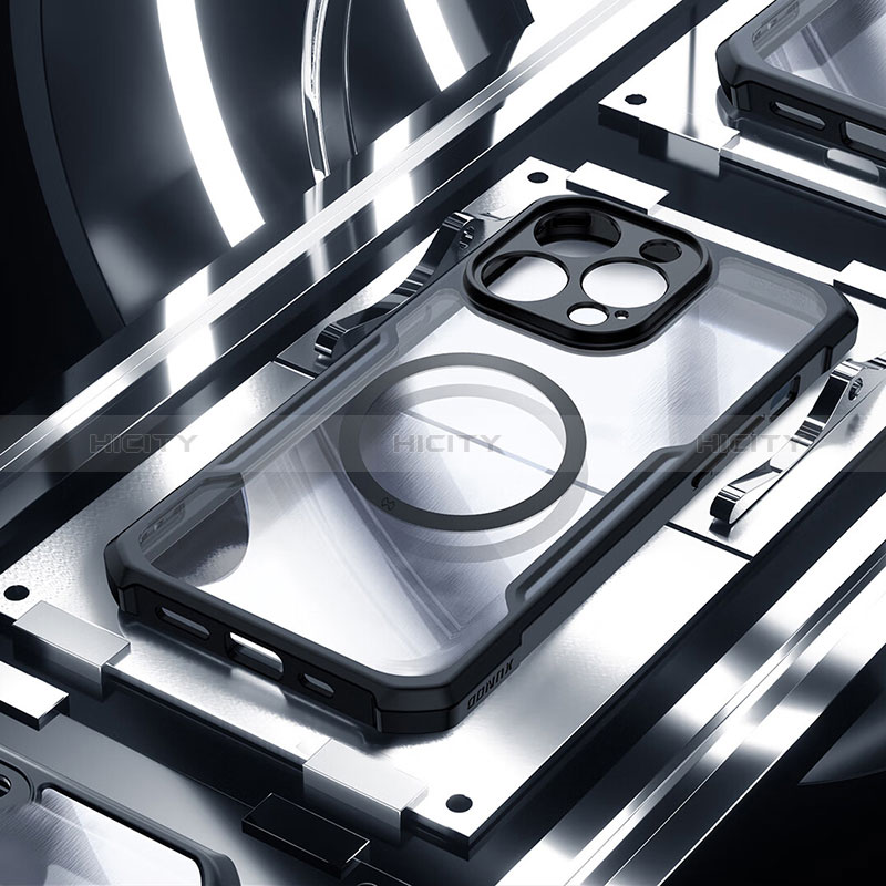 Silikon Hülle Handyhülle Ultradünn Tasche mit Mag-Safe Magnetic Magnetisch Durchsichtig Transparent X02D für Apple iPhone 14 Pro Max Schwarz groß