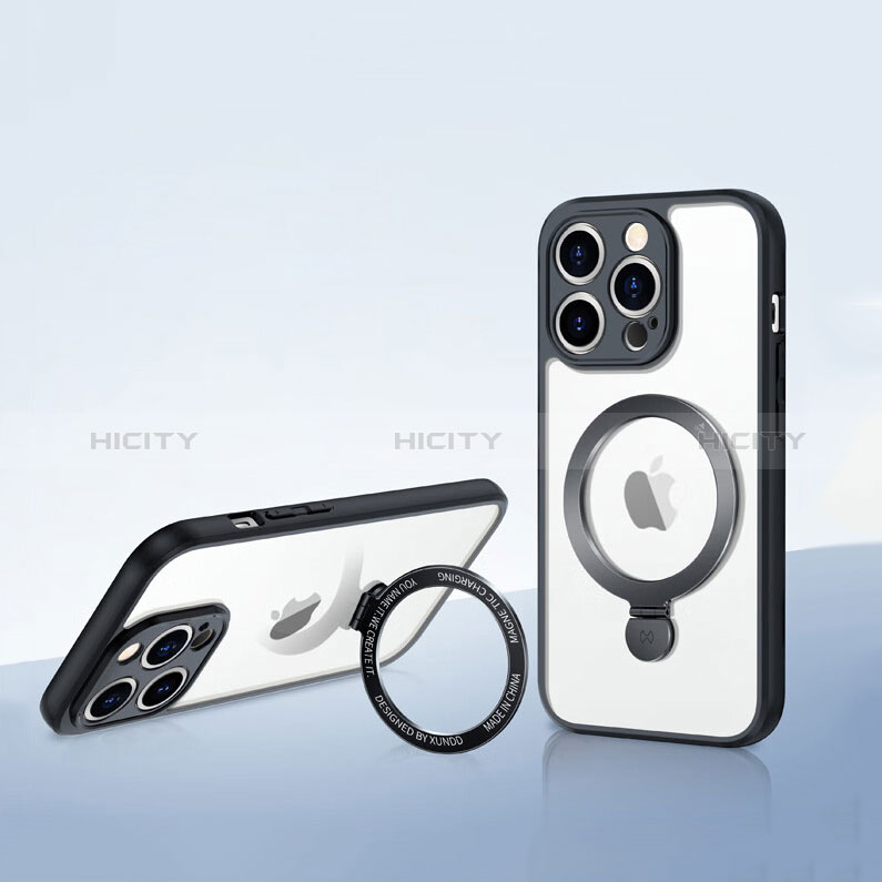 Silikon Hülle Handyhülle Ultradünn Tasche mit Mag-Safe Magnetic Magnetisch Durchsichtig Transparent XD8 für Apple iPhone 14 Pro Schwarz groß