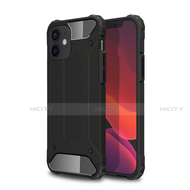 Silikon Hülle Handyhülle und Kunststoff Schutzhülle Hartschalen Tasche für Apple iPhone 12 Mini Schwarz