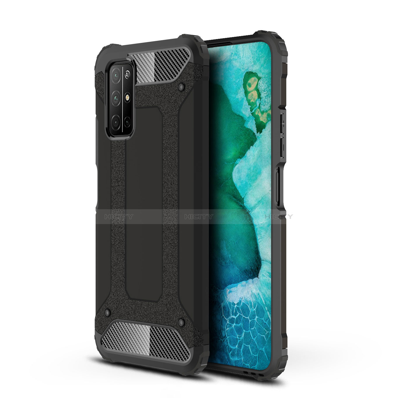 Silikon Hülle Handyhülle und Kunststoff Schutzhülle Hartschalen Tasche für Huawei Honor 30S Schwarz Plus