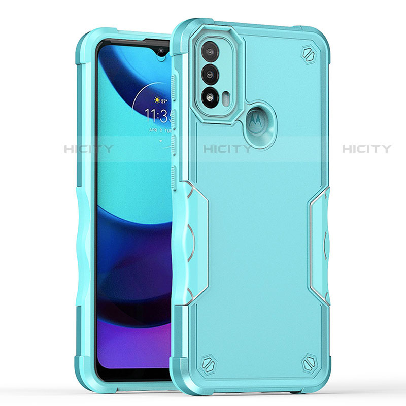 Silikon Hülle Handyhülle und Kunststoff Schutzhülle Hartschalen Tasche für Motorola Moto E20 Cyan