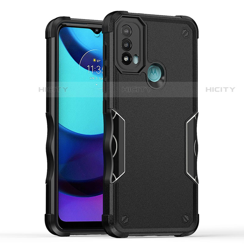 Silikon Hülle Handyhülle und Kunststoff Schutzhülle Hartschalen Tasche für Motorola Moto E20 Schwarz