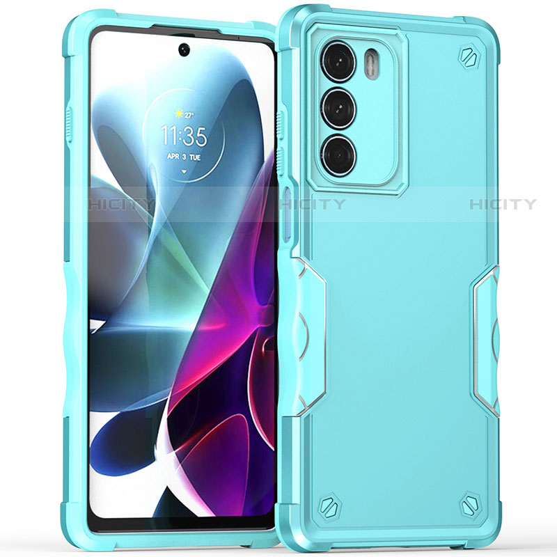 Silikon Hülle Handyhülle und Kunststoff Schutzhülle Hartschalen Tasche für Motorola Moto G200 5G Cyan