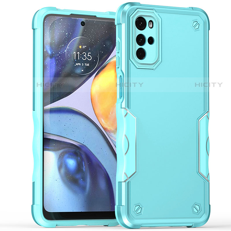 Silikon Hülle Handyhülle und Kunststoff Schutzhülle Hartschalen Tasche für Motorola Moto G22 Cyan