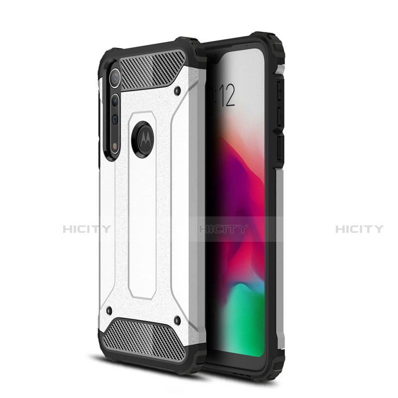 Silikon Hülle Handyhülle und Kunststoff Schutzhülle Hartschalen Tasche für Motorola Moto G8 Play Silber Plus