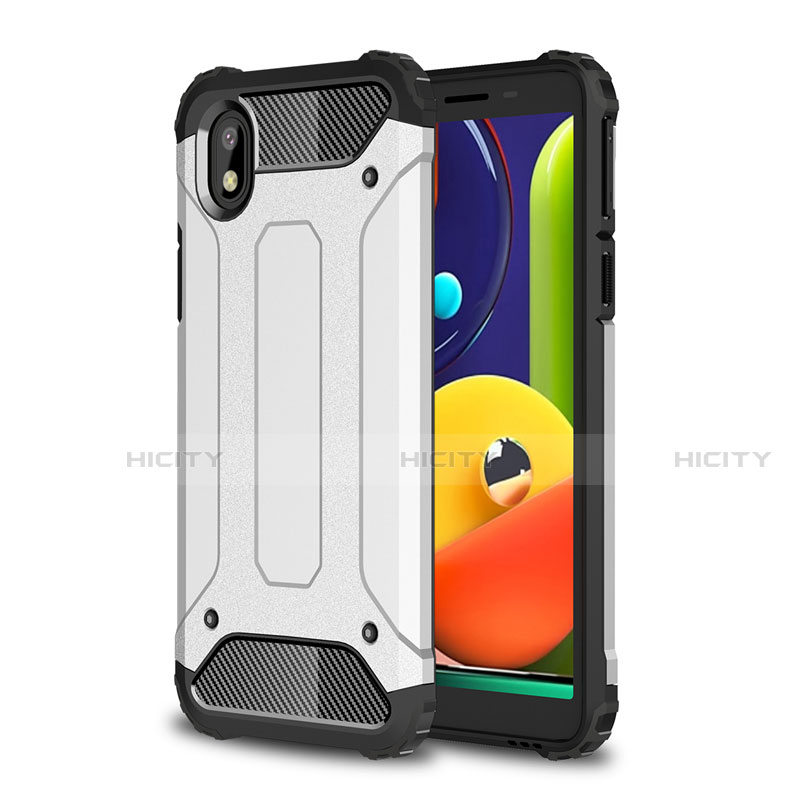 Silikon Hülle Handyhülle und Kunststoff Schutzhülle Hartschalen Tasche für Samsung Galaxy A01 Core Silber Plus