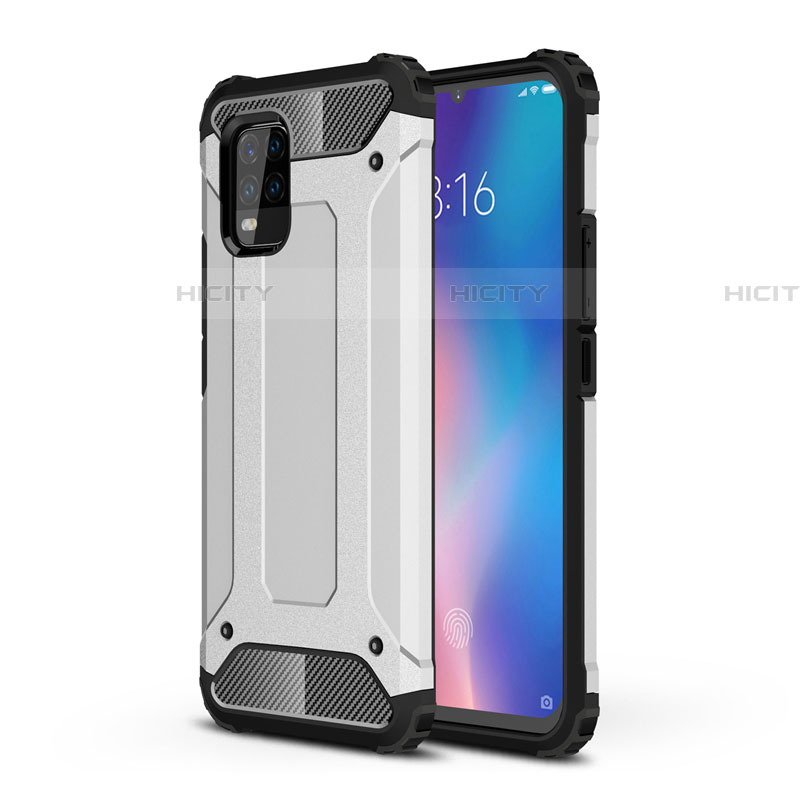 Silikon Hülle Handyhülle und Kunststoff Schutzhülle Hartschalen Tasche für Xiaomi Mi 10 Lite Silber Plus