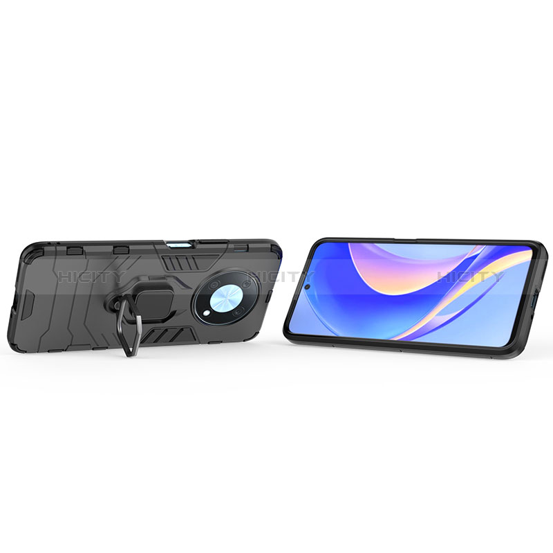 Silikon Hülle Handyhülle und Kunststoff Schutzhülle Hartschalen Tasche mit Magnetisch Fingerring Ständer für Huawei Enjoy 50 Pro