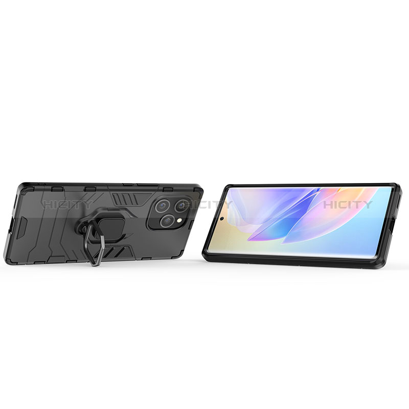 Silikon Hülle Handyhülle und Kunststoff Schutzhülle Hartschalen Tasche mit Magnetisch Fingerring Ständer für Huawei Honor 60 SE 5G