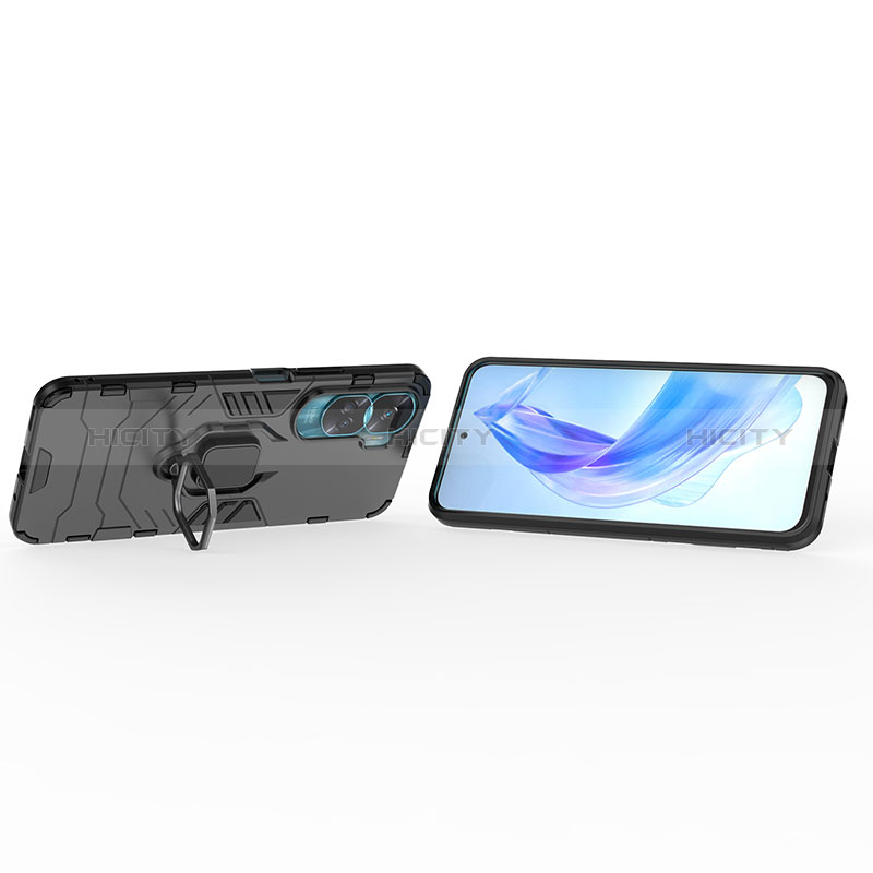 Silikon Hülle Handyhülle und Kunststoff Schutzhülle Hartschalen Tasche mit Magnetisch Fingerring Ständer für Huawei Honor 90 Lite 5G