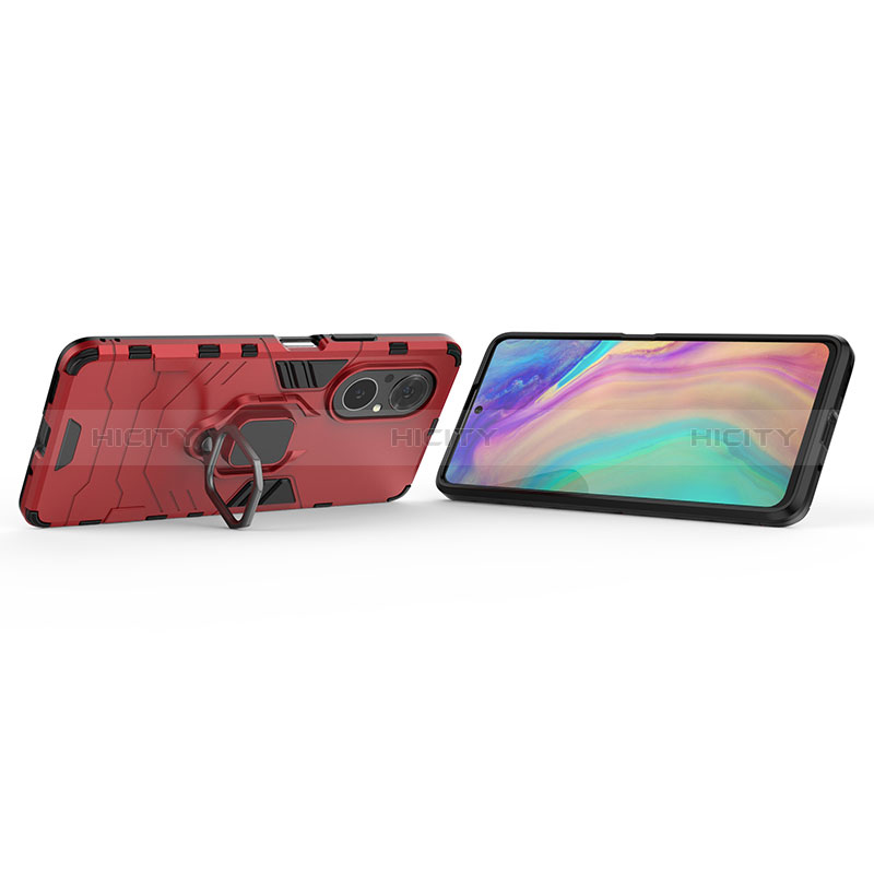 Silikon Hülle Handyhülle und Kunststoff Schutzhülle Hartschalen Tasche mit Magnetisch Fingerring Ständer für Huawei Nova 9 SE groß