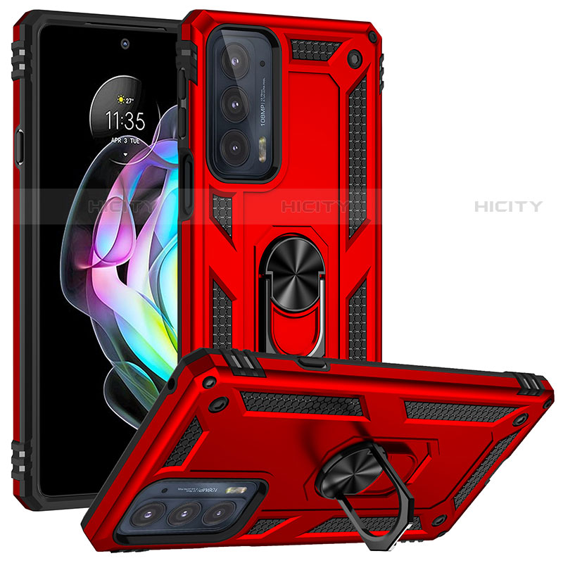 Silikon Hülle Handyhülle und Kunststoff Schutzhülle Hartschalen Tasche mit Magnetisch Fingerring Ständer für Motorola Moto Edge 20 5G Rot Plus