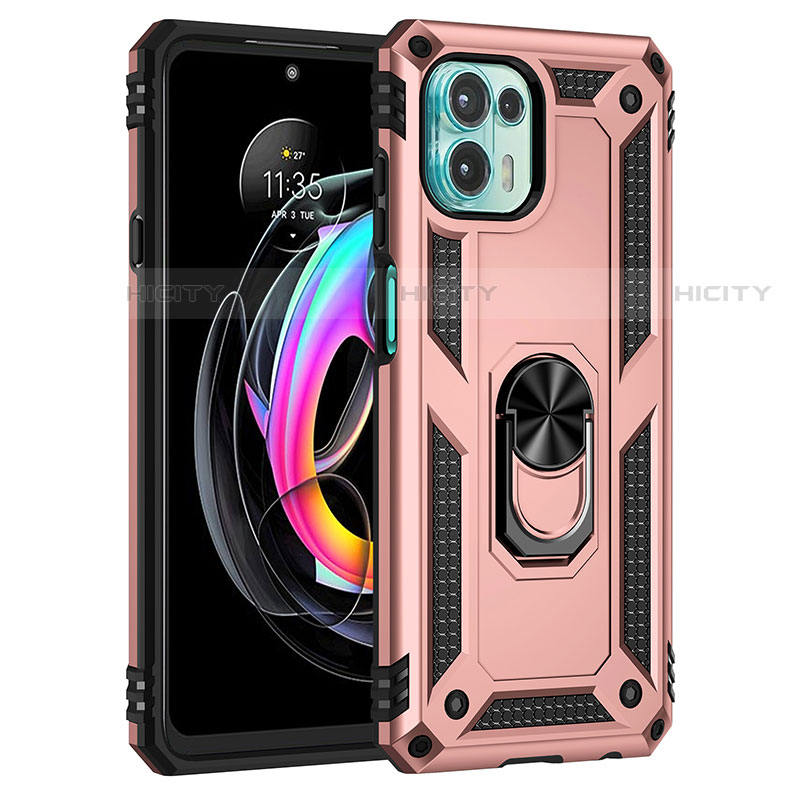 Silikon Hülle Handyhülle und Kunststoff Schutzhülle Hartschalen Tasche mit Magnetisch Fingerring Ständer für Motorola Moto Edge 20 Lite 5G Rosegold Plus