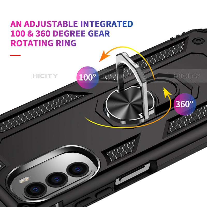 Silikon Hülle Handyhülle und Kunststoff Schutzhülle Hartschalen Tasche mit Magnetisch Fingerring Ständer für Motorola Moto Edge (2022) 5G