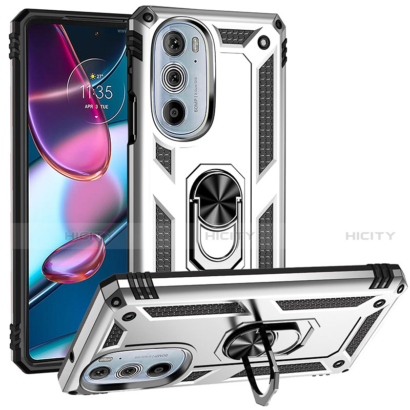 Silikon Hülle Handyhülle und Kunststoff Schutzhülle Hartschalen Tasche mit Magnetisch Fingerring Ständer für Motorola Moto Edge 30 Pro 5G