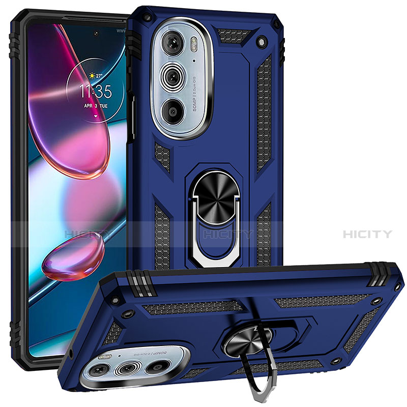 Silikon Hülle Handyhülle und Kunststoff Schutzhülle Hartschalen Tasche mit Magnetisch Fingerring Ständer für Motorola Moto Edge 30 Pro 5G groß