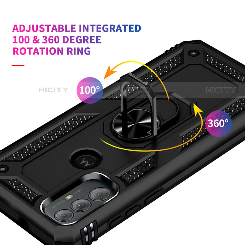 Silikon Hülle Handyhülle und Kunststoff Schutzhülle Hartschalen Tasche mit Magnetisch Fingerring Ständer für Motorola Moto G Play (2023)