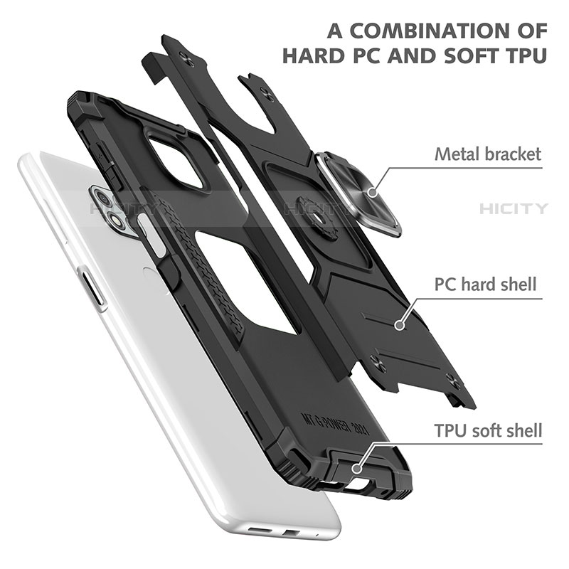 Silikon Hülle Handyhülle und Kunststoff Schutzhülle Hartschalen Tasche mit Magnetisch Fingerring Ständer für Motorola Moto G Power (2021)