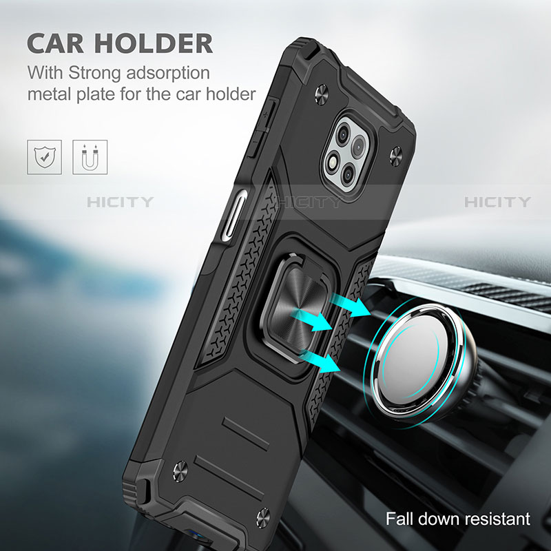 Silikon Hülle Handyhülle und Kunststoff Schutzhülle Hartschalen Tasche mit Magnetisch Fingerring Ständer für Motorola Moto G Power (2021)