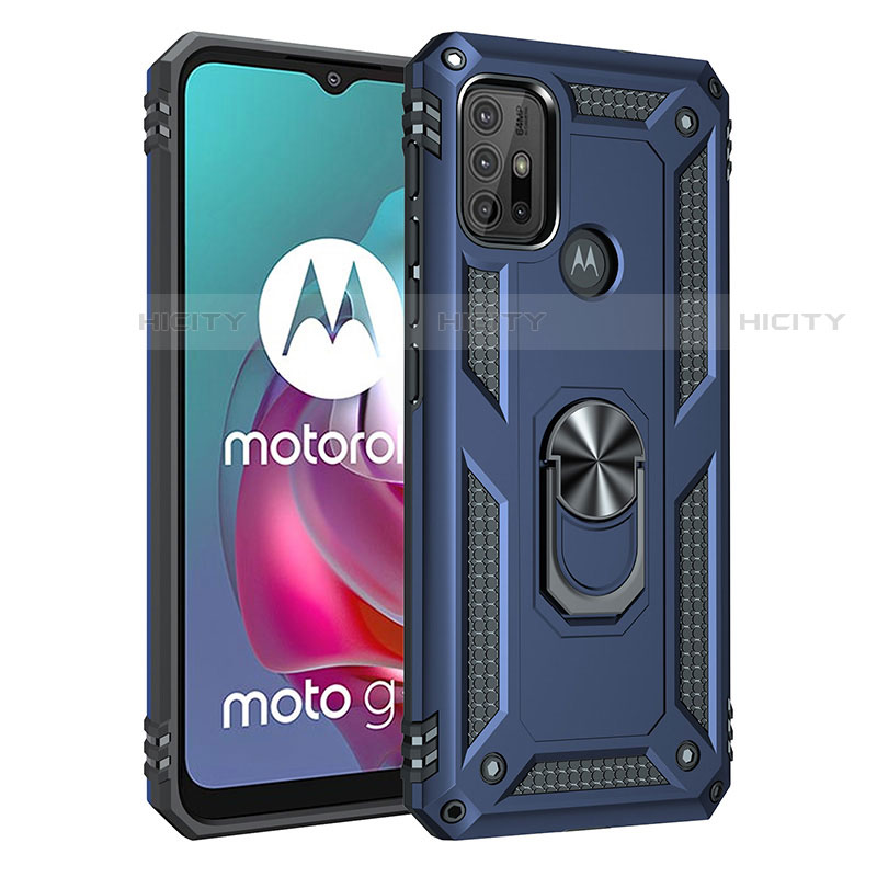 Silikon Hülle Handyhülle und Kunststoff Schutzhülle Hartschalen Tasche mit Magnetisch Fingerring Ständer für Motorola Moto G10