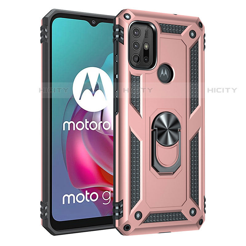 Silikon Hülle Handyhülle und Kunststoff Schutzhülle Hartschalen Tasche mit Magnetisch Fingerring Ständer für Motorola Moto G10 Power