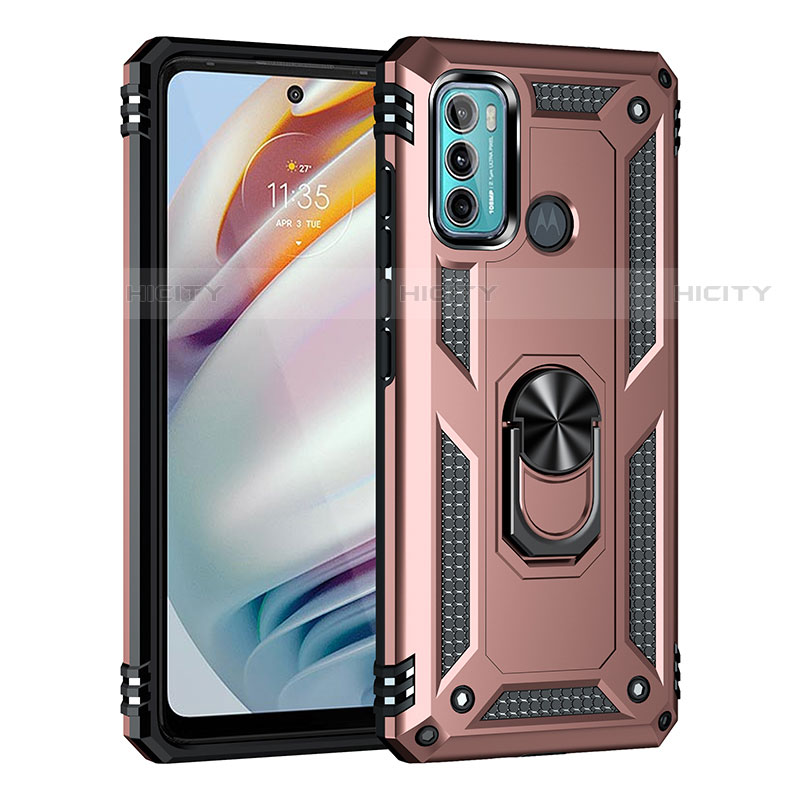 Silikon Hülle Handyhülle und Kunststoff Schutzhülle Hartschalen Tasche mit Magnetisch Fingerring Ständer für Motorola Moto G40 Fusion Rosegold Plus