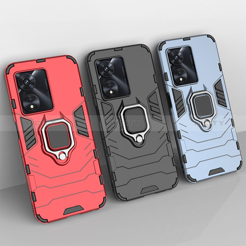 Silikon Hülle Handyhülle und Kunststoff Schutzhülle Hartschalen Tasche mit Magnetisch Fingerring Ständer für Oppo A1x 5G