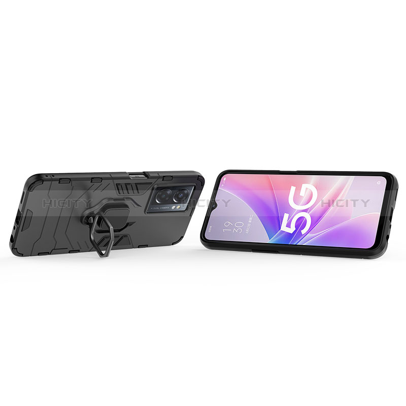 Silikon Hülle Handyhülle und Kunststoff Schutzhülle Hartschalen Tasche mit Magnetisch Fingerring Ständer für Oppo A77 5G groß