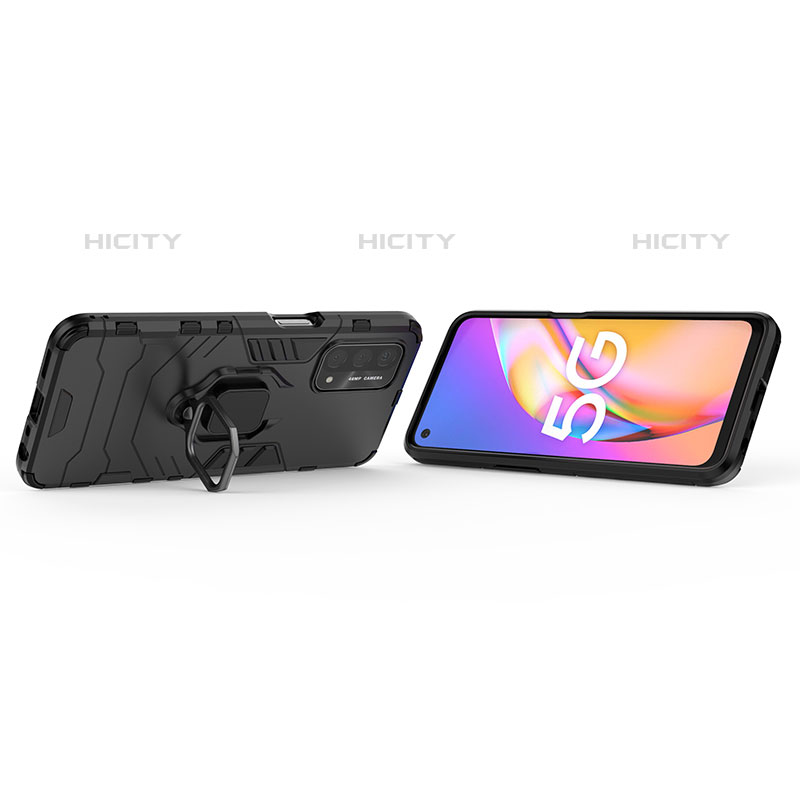 Silikon Hülle Handyhülle und Kunststoff Schutzhülle Hartschalen Tasche mit Magnetisch Fingerring Ständer für Oppo A93 5G groß