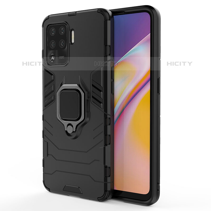 Silikon Hülle Handyhülle und Kunststoff Schutzhülle Hartschalen Tasche mit Magnetisch Fingerring Ständer für Oppo F19 Pro