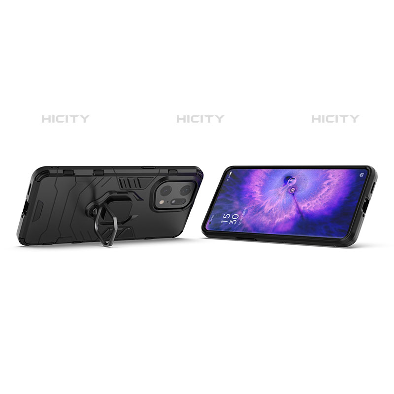 Silikon Hülle Handyhülle und Kunststoff Schutzhülle Hartschalen Tasche mit Magnetisch Fingerring Ständer für Oppo Find X5 Pro 5G