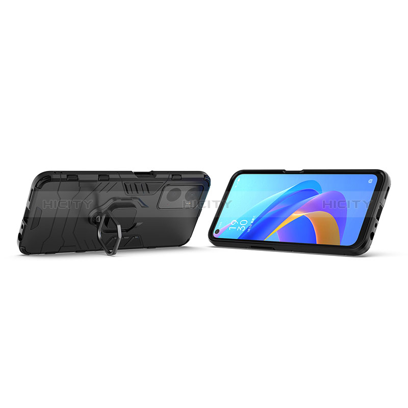 Silikon Hülle Handyhülle und Kunststoff Schutzhülle Hartschalen Tasche mit Magnetisch Fingerring Ständer für Oppo K10 4G groß