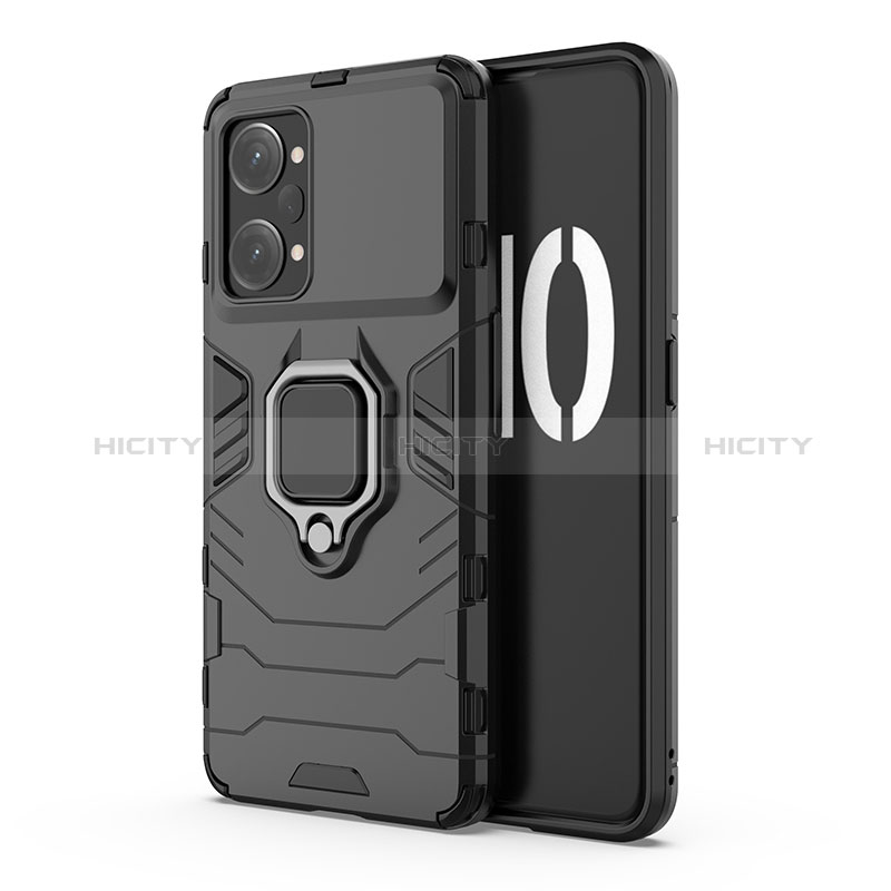 Silikon Hülle Handyhülle und Kunststoff Schutzhülle Hartschalen Tasche mit Magnetisch Fingerring Ständer für Oppo K10 Pro 5G Schwarz Plus