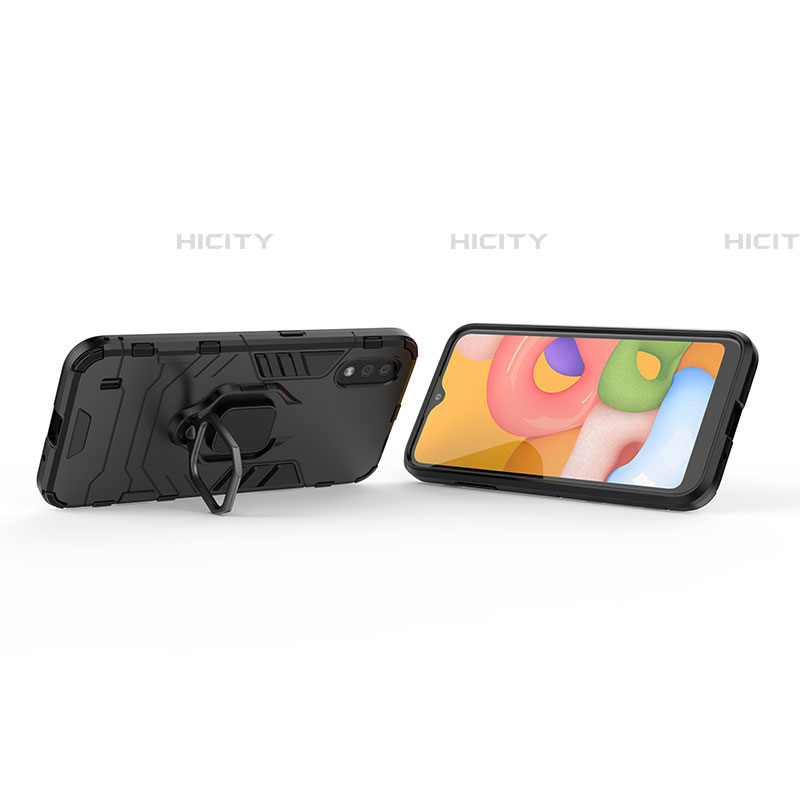 Silikon Hülle Handyhülle und Kunststoff Schutzhülle Hartschalen Tasche mit Magnetisch Fingerring Ständer für Samsung Galaxy A01 SM-A015