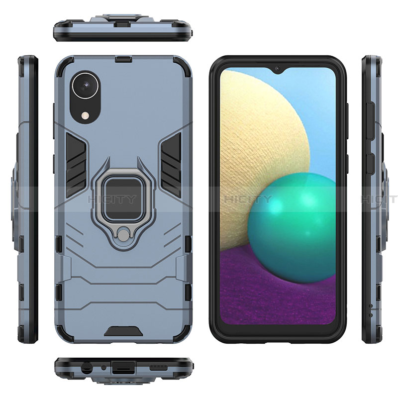 Silikon Hülle Handyhülle und Kunststoff Schutzhülle Hartschalen Tasche mit Magnetisch Fingerring Ständer für Samsung Galaxy A03 Core