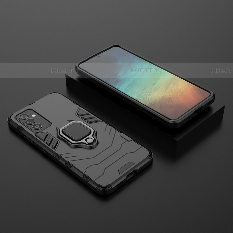 Silikon Hülle Handyhülle und Kunststoff Schutzhülle Hartschalen Tasche mit Magnetisch Fingerring Ständer für Samsung Galaxy A05s Schwarz