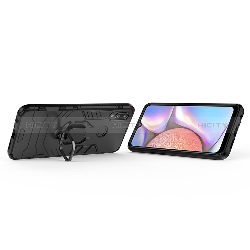 Silikon Hülle Handyhülle und Kunststoff Schutzhülle Hartschalen Tasche mit Magnetisch Fingerring Ständer für Samsung Galaxy A10s groß