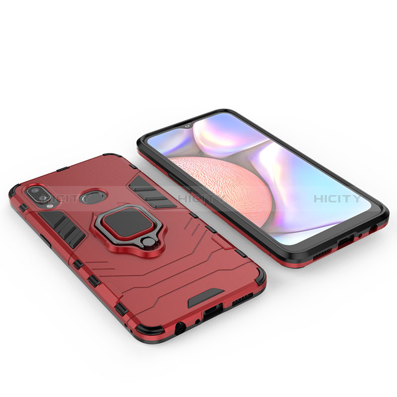 Silikon Hülle Handyhülle und Kunststoff Schutzhülle Hartschalen Tasche mit Magnetisch Fingerring Ständer für Samsung Galaxy A10s Rot