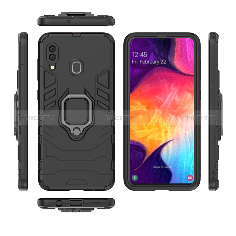 Silikon Hülle Handyhülle und Kunststoff Schutzhülle Hartschalen Tasche mit Magnetisch Fingerring Ständer für Samsung Galaxy A20 groß