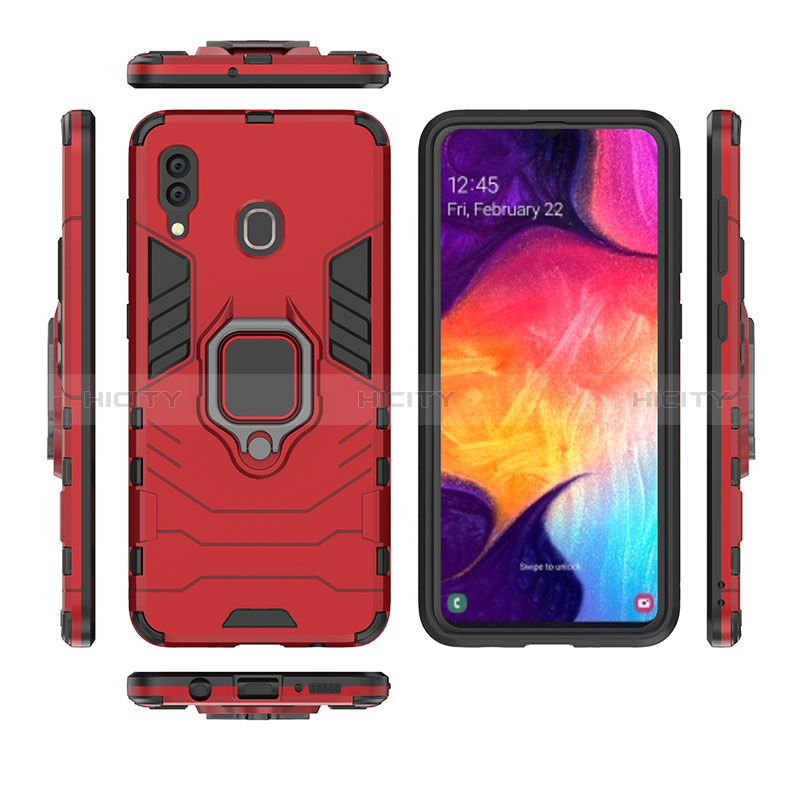 Silikon Hülle Handyhülle und Kunststoff Schutzhülle Hartschalen Tasche mit Magnetisch Fingerring Ständer für Samsung Galaxy A20 groß