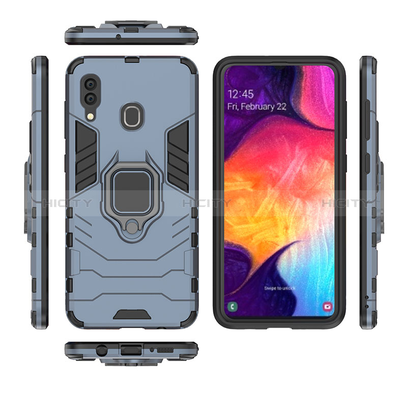 Silikon Hülle Handyhülle und Kunststoff Schutzhülle Hartschalen Tasche mit Magnetisch Fingerring Ständer für Samsung Galaxy A20 groß