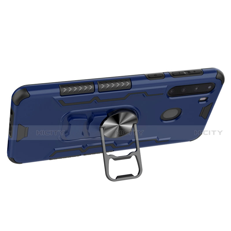 Silikon Hülle Handyhülle und Kunststoff Schutzhülle Hartschalen Tasche mit Magnetisch Fingerring Ständer für Samsung Galaxy A21