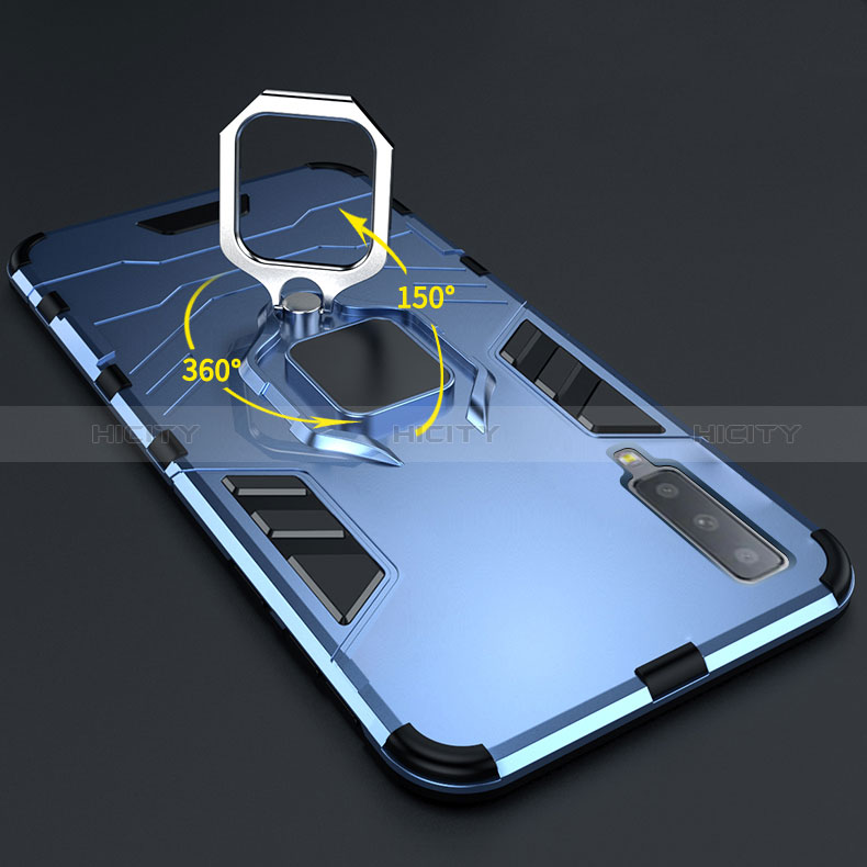 Silikon Hülle Handyhülle und Kunststoff Schutzhülle Hartschalen Tasche mit Magnetisch Fingerring Ständer für Samsung Galaxy A7 (2018) A750