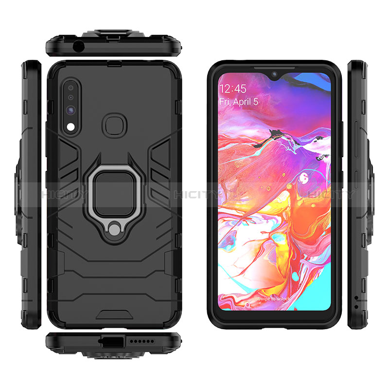 Silikon Hülle Handyhülle und Kunststoff Schutzhülle Hartschalen Tasche mit Magnetisch Fingerring Ständer für Samsung Galaxy A70E