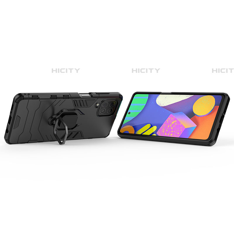 Silikon Hülle Handyhülle und Kunststoff Schutzhülle Hartschalen Tasche mit Magnetisch Fingerring Ständer für Samsung Galaxy F62 5G