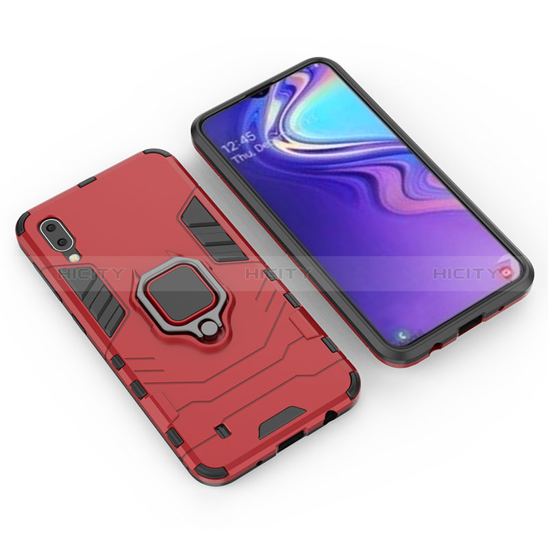 Silikon Hülle Handyhülle und Kunststoff Schutzhülle Hartschalen Tasche mit Magnetisch Fingerring Ständer für Samsung Galaxy M10 Rot Plus