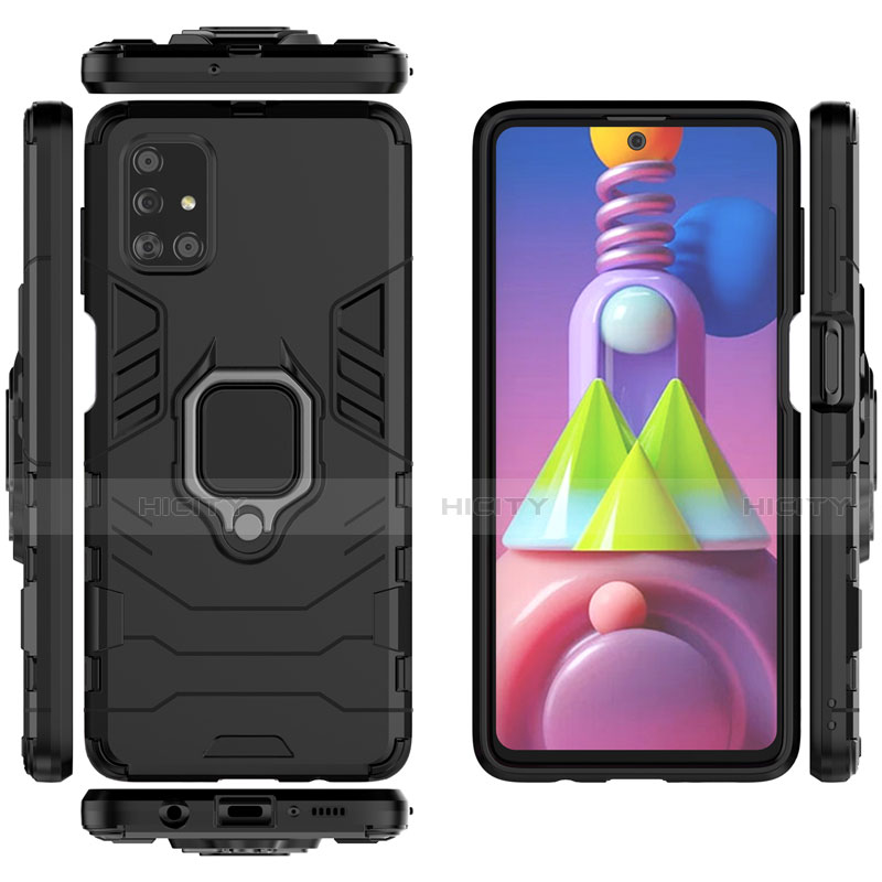 Silikon Hülle Handyhülle und Kunststoff Schutzhülle Hartschalen Tasche mit Magnetisch Fingerring Ständer für Samsung Galaxy M51