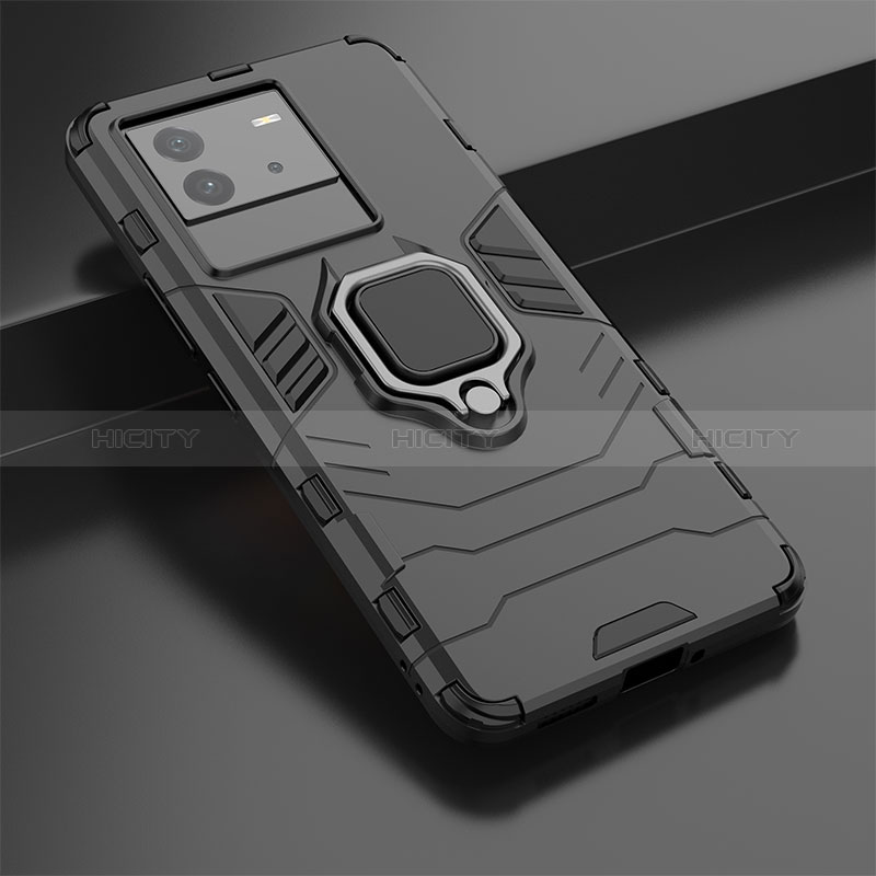 Silikon Hülle Handyhülle und Kunststoff Schutzhülle Hartschalen Tasche mit Magnetisch Fingerring Ständer für Vivo iQOO Neo6 5G
